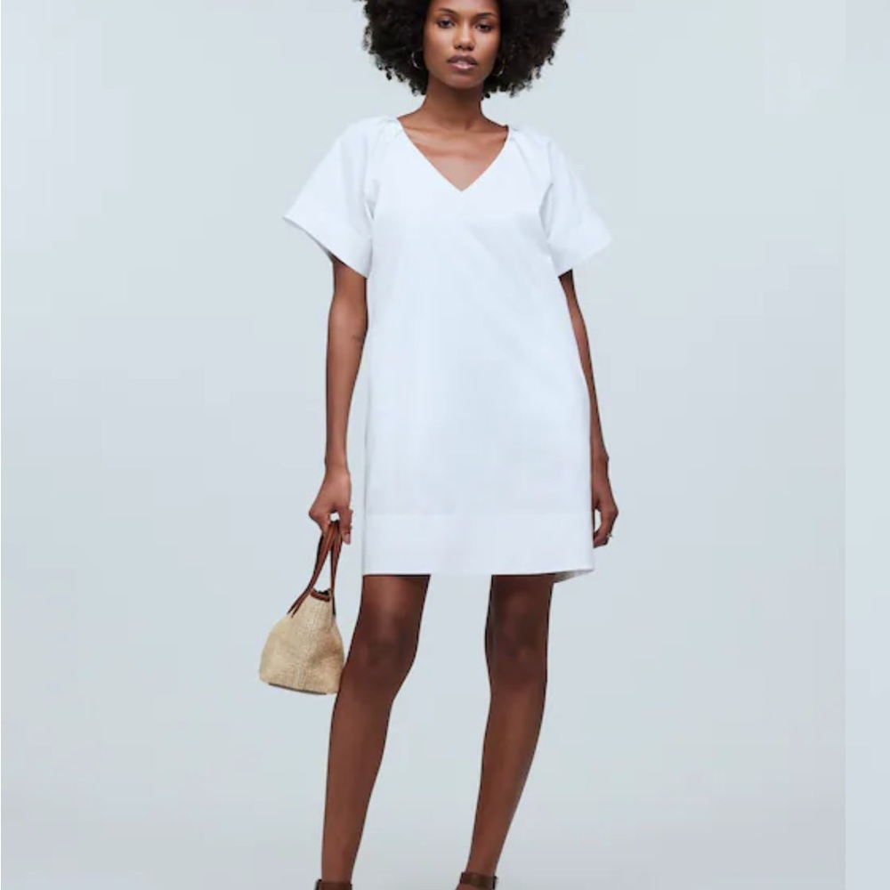 Madewell White V-Neck Mini Shirtdress Minimalist Cotton Poplin Classic Size XL